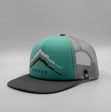 Load image into Gallery viewer, Mt. Hood Oregon Trucker Hat in Teal by Grafletics