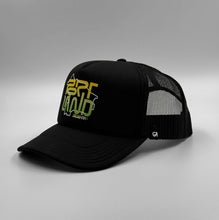 Load image into Gallery viewer, A black trucker cap with a graphic text 'PORTLAND' on the front.