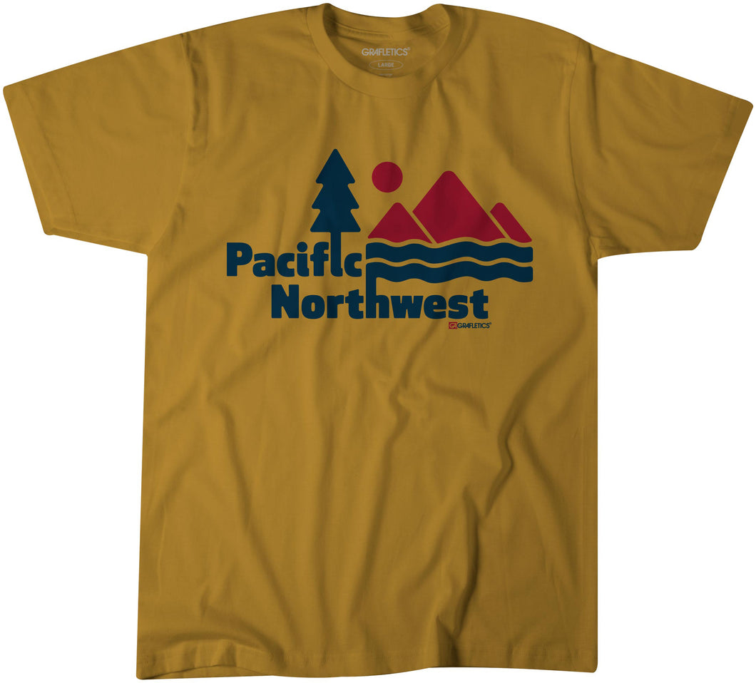 Yellow t-shirt with 'Pacific Northwest' graphic design